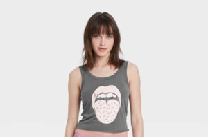 Women's Cropped Pajama Tank Top - Grayson Threads - Dark Grey - M - S667 - Picture 1 of 4
