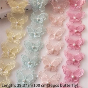 3D Butterfly Embroidered Lace Trim Ribbon Organza Fabric DIY Patchwork Applique - Picture 1 of 17