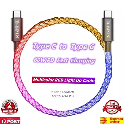 LED RGB Multi Light up Type C to C Fast Charging Cord for laptop Samsung Android - image 1 of 4
