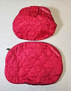 Vtg Oscar de la Renta Logo Hot Pink Clutch Cosmetic Bag Organizer Case Set of 2 - Picture 1 of 20