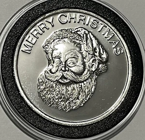 Merry Christmas Santa Holiday Collectible Coin 1 Troy Oz .999 Fine Silver Round - Picture 1 of 10