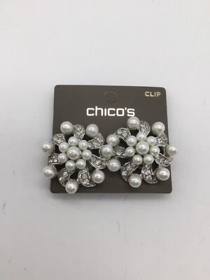 Chico's Silver / Pearl/ Crystal Clip耳环全新无标签 — 第 1/2 张图片