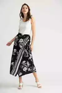 Joseph Ribkoff Black Floral Midi Wrap A Line Skirt Size 12 - Picture 1 of 8