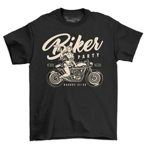 Biker Party Motorcycle T-Shirt Men's Café Racer Motorbike Unisex Tee Shirt Top - Picture 1 of 6