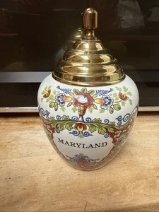 Original Delft Royal Goedewaagen Maryland Tabakdose Mehrfarbig Messingdeckel 10" - Bild 1 von 11