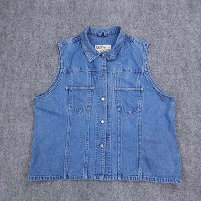 Chaleco Eddie Bauer Vintage Mujer XXL Azul Denim Abotonado Jean Utility Cinch Foto 1 de 4