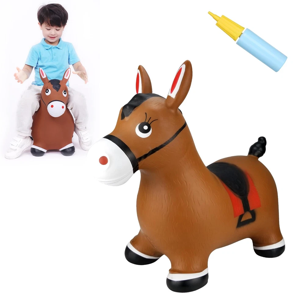 Bouncy Horse Hopper Brown Inflatable Jumping Ride on Rubber Bouncing Animal Toys