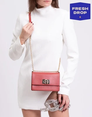 RRP€370 FURLA Leather Crossbody Bag Logo Chain Strap Turn Lock Flap Closure - Image 1 of 4