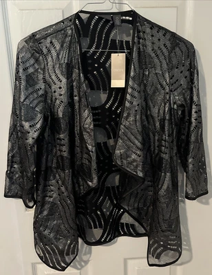 NUEVO CON ETIQUETAS Chicos Travelers Chaqueta Cárdigan Chaqueta de Encaje Deco Frente Abierto Gris Plateado Negro Talla 0 Foto 1 de 4