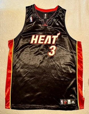 Rare Authentic Adidas Dwyane Wade #3 Miami Heat Jersey Black Silk / Suede SZ 52 - Image 1 of 2
