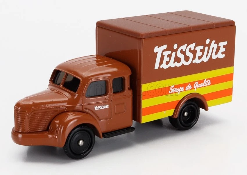 MODELLINO CAMION STATICO BERLIET GLR BOX VAN TRUCK TEISSEIRE 1950 MARRONE 1/50 - Immagine 1 di 3