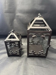 "Juego de 2 linternas de metal fundido Pottery Barn diseño nuevo India 9"" y 6""" - Imagen 1 de 12