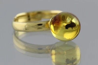 Anillo ajustable TERMITA ÁMBAR BÁLTICO fósil chapado en oro plata 3,4 g 200407-7 Foto 1 de 4