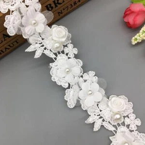 1 Yard weiße Perle bestickt Spitze Borte Band Hochzeit Applikation Zubehör Handwerk - Bild 1 von 10