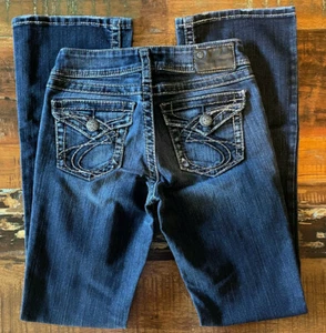 Pantalones de mezclilla para mujer Silver Suki Surplus azul oscuro con bolsillos con solapa talla 25x31 - Imagen 1 de 10