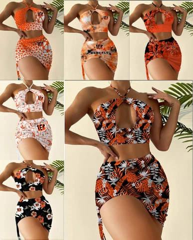 Cincinnati Bengals Halter Neck Bikini Set Slim Cutout Swimsuit Sexy Bodycon Cover