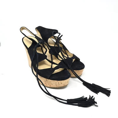 Ivanka Trump Itzenia Women's 6.5 Platform Lace Up Suede Cork Wedge Sandal Black  - Image 1 of 4