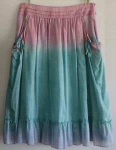 Cynthia Steffe Skirt 10 M Silk Cotton Vintage Boho Aqua Orchid A Line Knee - Picture 1 of 11