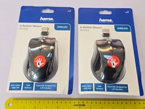2 LEFT HANDED WIRELESS PC LAPTOP MOUSE BRAND NEW 6 Button Optical Hama Riano Lot - Picture 1 of 6
