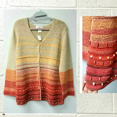 ABSOLUTELY GORGEOUS**COLORFUL~COTTON BLEND~OMBRE~BEADS~CARDIGAN  SWEATER TOP XL - Image 1 of 4
