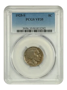 1925-S 5C PCGS VF35 - Buffalo Nickel - Scarce Date - Picture 1 of 2