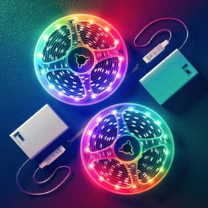 Battery Powered 5050 RGB LED Strip Flexible Fairy Lights Room TV Party Bar Decor - Picture 1 of 20