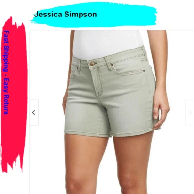 PANTALONES CORTOS VAQUEROS JESSICA SIMPSON PARA MUJER CON PUÑO ENROLLADO, VERDE LIQUEN PROFUNDO, TALLA 2/26 Foto 1 de 3