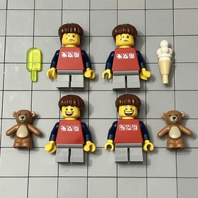 LEGO City Red Shirt Minifigure Lot Of 4 Crying Happy Kids Fairground Mixer E6 71