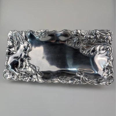 Bandeja de alumínio Arthur Court Designs folha de coelho decoração prato 1998 - Imagem 1 de 4