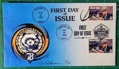 Peterman Hand Painted Chicago Bears, George Halas Sc.#3146, 3150 Dual First Day - Image 1 of 2