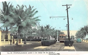 Postal TX: Tranvía, Boulevard Along Beach, Veracruz, MÉXICO DB años 30 - Imagen 1 de 2