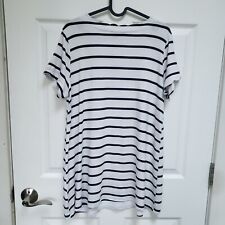 Umgee Black White Striped Jersey Knit Scalloped Short Sleeve Tunic Top Womens M