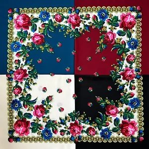 Ethnic Folk Russian Shawl Scarf Slavic Babushka Floral Scarf Modern Chic Boho - Picture 1 of 11