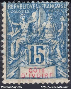 COTE D'IVOIRE TYPE GROUPE 15c BLEU N° 6 AVEC OBLITERATION - Picture 1 of 2