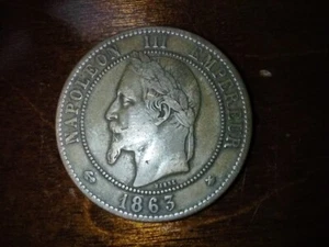1863 A France 10 Centimes - Napoleon III World Coin - Picture 1 of 2