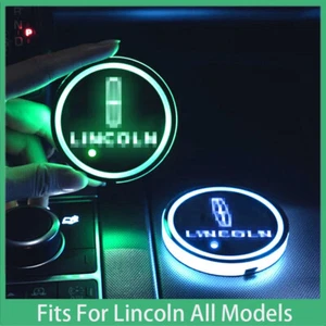 2x LED Cup Holder Coaster Lights For Lincoln 7-Color Interior Decor With USB NEW - Picture 1 of 15