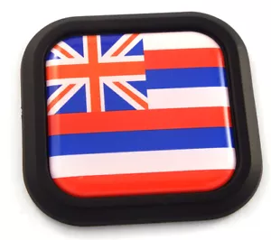 Hawaii Flag Square Black rim Emblem Car 3D Decal Badge Hood Bumper sticker 2" - Foto 1 di 7