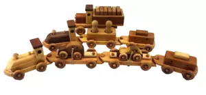 Artisan Handmade Wood Toys (2) Trains & (1) Wood Truck Set Lot of (18) Pieces - Picture 1 of 7