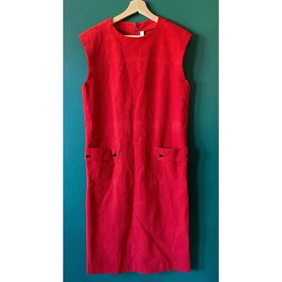 Vintage 70s Dress Jumper Shift Faux Suede Red Holiday Outfit Small Mod - Image 1 of 4