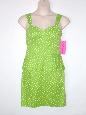 NUEVO CON ETIQUETAS - Vestido Betsey Johnson Lunares Peplum, Lima/Blanco, Talla 10, Precio de venta sugerido por el fabricante $118 Foto 1 de 4