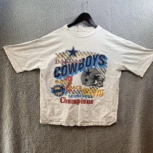 Dallas Cowboys Back To Back Super Bowl Shirt Champions Stained Single Stitch - Picture 1 of 8