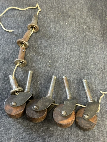 Set of 4 Vintage Metal Casters W/  Wood 1 1/4“ Dia. Wheels -  Includes sockets Cover