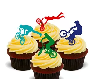BMX Bike Riding Pack of 12 Edible Cup Cake Toppers, Fairy Bun Decorations - Picture 1 of 6