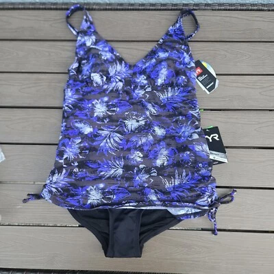 Camiseta regata azul TYR Boca gola V com cintura alta azul marinho natação tamanho 10 nova - Imagem 1 de 4