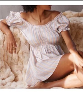 morgan lane Rainbow Striped Viscose Silk Blend Pajama Dress Size M BNWT - Picture 1 of 15