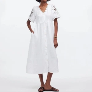 madewell cassie button-front midi dress in linen white nq631 women size small - Picture 1 of 7