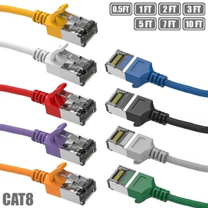0.5 - 10FT Cat8 RJ45 Network LAN Ethernet Shielded Patch Cable Slim Cord 30AWG - Picture 1 of 10