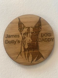 Doberman Mummy & Daddy Personalised Engraved Wooden Oak Coaster - Christmas Gift - Picture 1 of 1