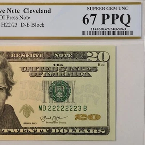 $20 Fancy Serial Note 7 In A Row Near Solid Series 2013 PCGS 67PPQ - MD22222223B - Picture 1 of 4