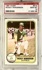 Ricky Henderson (PSA 10) GEM-MINT 1981 Fleer Oakland A's Baseball Card